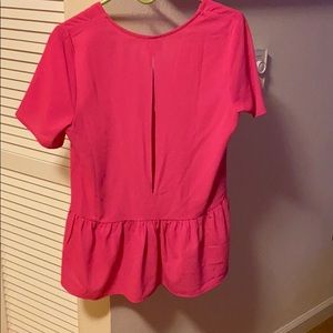 Y&I flirty open back peplum top. Bright pink!
